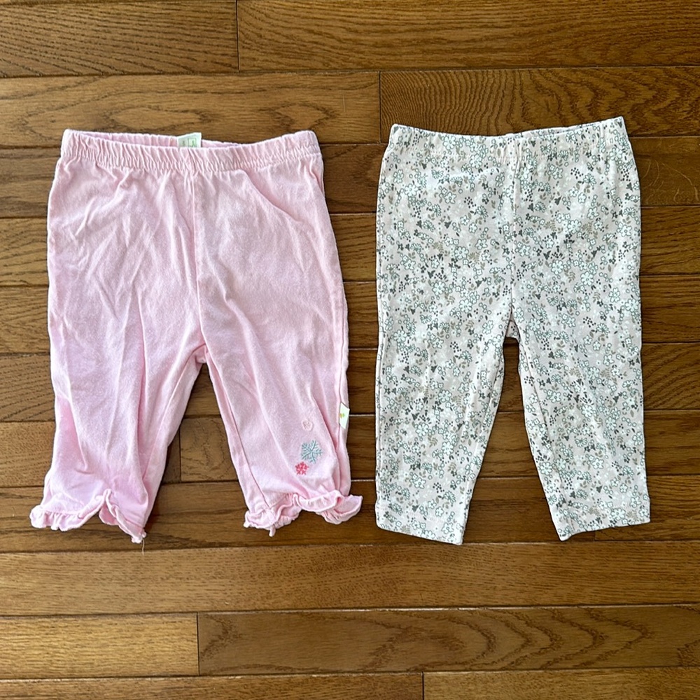 👶🏻 CARTER’S and ORGANIC BABY pants size 6 baby girls pink white gray floral EUC